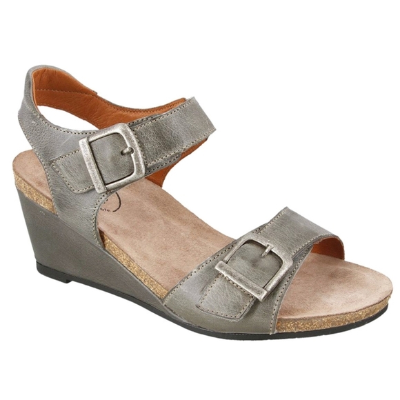 Taos Footwear Shoes - Taos Graphite Gray Buckle Up Wedge Sandal Leather EU 39 or US Women's 8 or 8.5